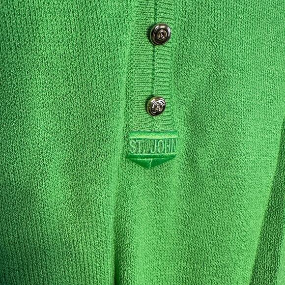 Vintage St John Sport Kelly Green Sweater V Neck Logo Gold Buttons Preppy Twee - Picture 2 of 8